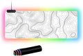 RGB Mouse Pad LED Desk Mat Large Gaming Mousepad White with Black Topographic Line Design, Keyboard Pad XL Mouse Mat for Home and Office(White with Black Topographic Line)