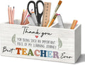 Teacher Appreciation Gifts Pen Holder Organizer for Desk Accessories, End of Year Thank You Teacher Gifts for Women Men Wooden Box Sign Desk Decorations for Office Classroom Tabletop