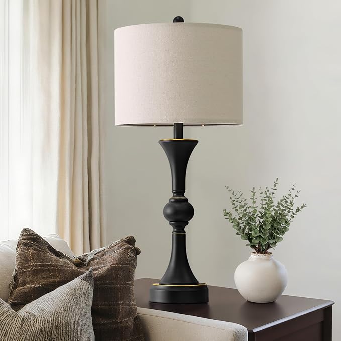 Oneach 28" Modern Table Lamps Set of 2 for Living Room, Bedside Lamps with USB Ports, Black Nightstand Lamps Set for Bedroom Farmhouse Lamp End Table Lamps (Bulbs not Included)