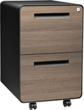 Laura Davidson Furniture Stockpile 2 Drawer Mobile File Cabinet with Lock - Under Desk Metal Filing Cabinet, Legal/Letter File Folders, Wheels and Stationary Feet, Pre-Assembled, Black/Wood