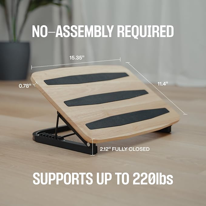 Adjustable Under Desk Foot Stool - Ergonomic Foot Rest with 7 Angles - Walnut
