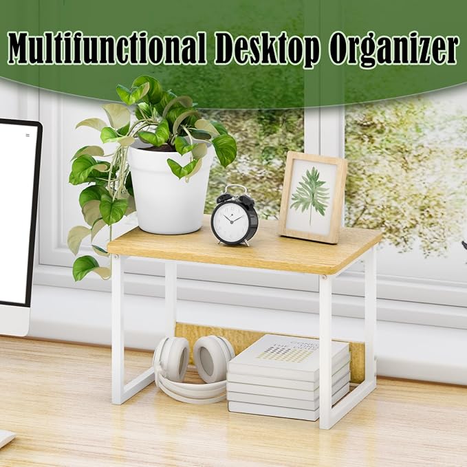 MARTY Printer Stand with Storage for Desk, Desktop Printer Stand Shelf Organzier for Home/Office Heavy Duty Printer Riser Under Desk Small Printer Table for Fax Machine Copier Scanner(Maple)