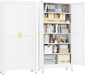 pozdeg 75" Tall Metal Storage Cabinet with 2 Doors & 5 Adjustable Shelves, Widen Steel File Cabinet Multipurpose Organizer for Home Office Garage (White)
