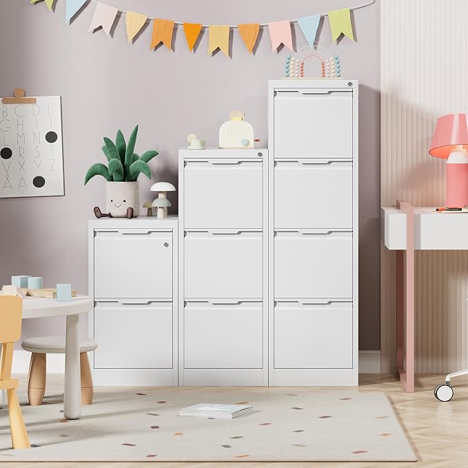 2 Drawer File Cabinet with Lock, Small Filing Cabinets for Home Office,17.8" D Metal File Cabinet for Under Desk, Vertical White File Cabinets for Legal/Letter Size File, Easy Assembly