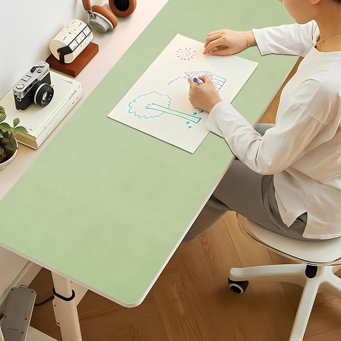 Bloss 47.2" x 16.9" Large Desk Mat, Leather Mouse Keyboard Pad, Non-Slip Writing Pad, Desk Protector for Office, Home - Light Green
