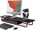 Fenge Dual Monitor Riser, 37 Inch Monitor Stand for Desk, Solid Wood Desk Shelf with Large Drawer Organizer, No Assembly Computer Stand for PC, Laptop, Printer, TV