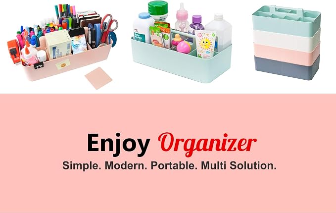 -Large Portable Caddy, DIY Dividers, 8 Compartments, School Office Supplies Home Business Basket with Handle Storage Modern Made in USA (3 PACK, Lavender)