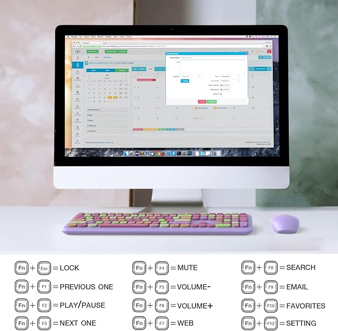 MOFII Wireless Keyboard and Mouse Combo, 2.4G Silent Cordless Slim Full Size Keyboard and Ergonomic Mice Set for Laptop, Desktop, MacBook, PC - Purple Colorful