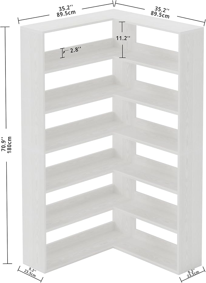 IRONCK Bookshelves 6 Tiers with Baffles Industrial Large Corner Etagere Bookcase Storage Display Rack for Living Room Home Office