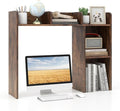 GOFLAME 5 Shelves Desktop Bookshelf, Wood Desk Hutch Dorm for Computer Desk, Countertop Display Rack, 3-Tier Desk Storage Organizer Shelf for Dormitory, Home Office, Study, Rustic Brown