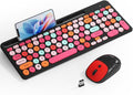 Retro Typewriter Wireless Keyboard with Round Keycaps, 2.4GHz Compact USB Cute Wireless Keyboard and Mouse Combo for Desktop, Laptop and Computer