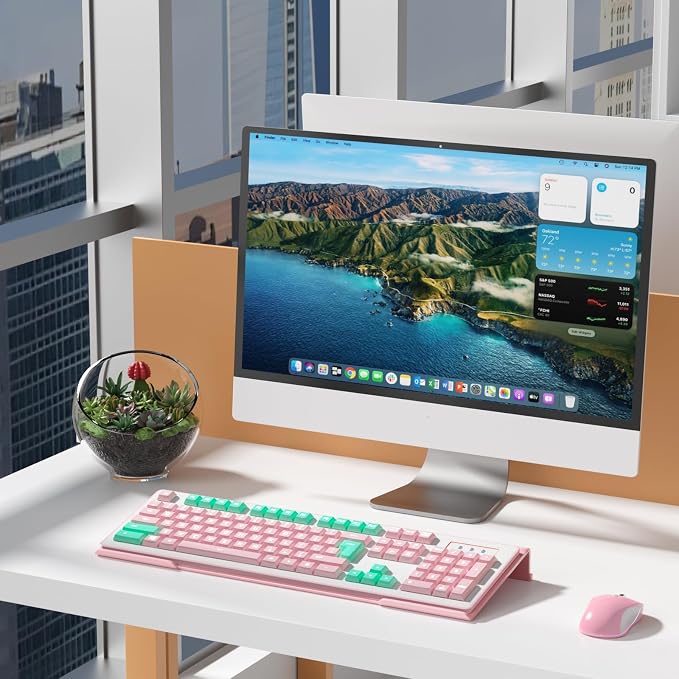 WINFFOR Comfortable Computer Keyboard Stand - Ergonomic Keyboard Riser Acrylic Tilted Keyboard Holder for Easy Typing&Working at Home Office - Fits All Keyboard Sizes - 17'' Wide (Lightpink)