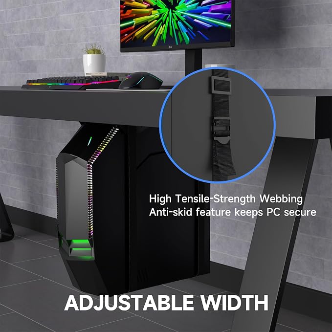 Suptek Uiversal PC Wall Mount,Computer Case CPU Holder Under-Desk PC Holder Adjustable Straps and Steel Bracket,ZJJ004