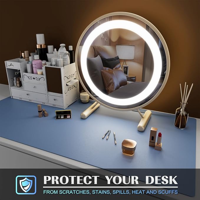 K KNODEL Small Office Leather Desk Mat, Mouse and Keyboard Pad, Computer and Laptop Mat, Desktop Protector and Cover, Writing Pad and Blotter (23.6"x13.8", Lake Blue)