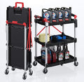 Foldable Utility Service Cart, 3 Tier Folding Service Cart Collapsible with 360° Swivel Wheels, 200 LBS Heavy Duty Plastic Rolling Tool Cart Portable for Warehouse Garage Workshop Office