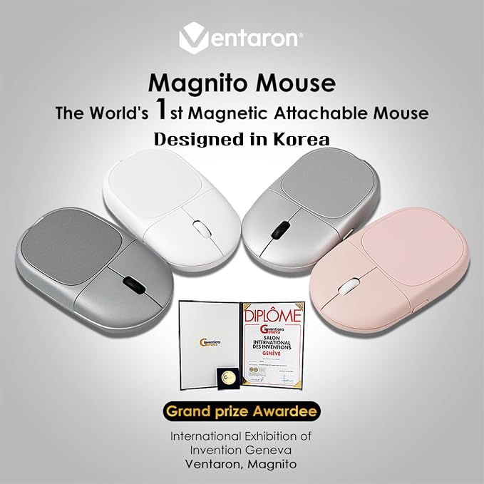 Magnito – Magnetic Wireless Bluetooth Mouse for MacBook, iPad, Laptop, Windows, Chrome OS, Linux – Compact & Portable, Slim, Lightweight, Quiet Clicks – The Best Travel Mouse (Snow White)