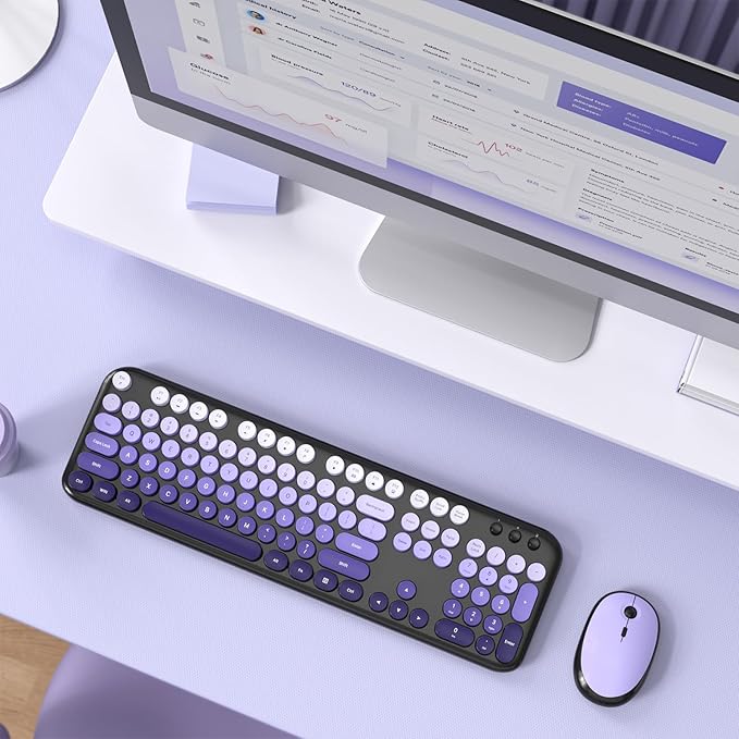 Dilter Wireless Keyboard Mouse Combo, Typewriter Full Size Keyboard and 2 in 1 USB Connected Mouse for Windows 7/8/10, Laptop, Desktop, PC, Computer (Black Purple)