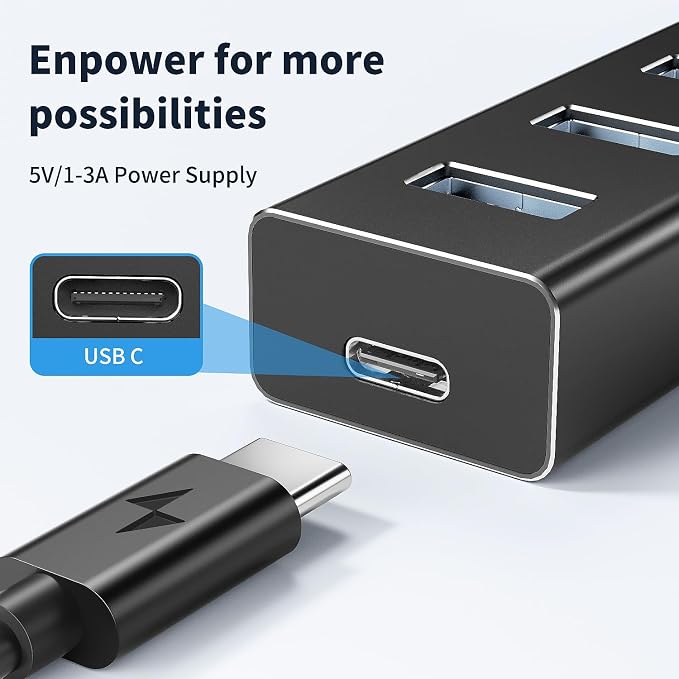 atolla Aluminum 7-Port USB 3.0 Hub with 1m Extension Cable - 5Gbps High-Speed Data Transfer for MacBook Pro, Laptop, PC, Gaming Setup