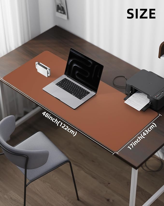 Large Desk Mat - 48" x 17"Leather Desk Pad Protector, Office Desk Mat, Non-Slip PU Leather Large Mouse Pad, Waterproof Desk Blotter Mat, Desk Cover pad for Office and Home (Brown)