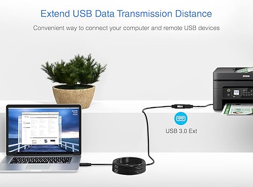 BlueRigger 2.0 Active USB Extension Cable 25FT (USB Extender Cord, 480 Mbps, Male to Female) Long USB Extension Cord for Webcam, VR Headset, Printer, Hard Drive, Keyboard, Mouse