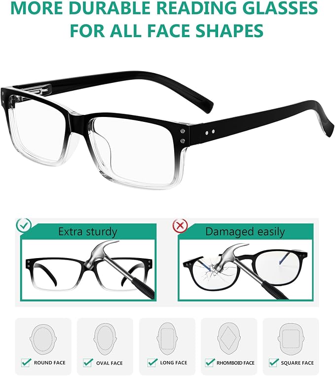 Eyekepper Vintage Reading Glasses for Men - 5 Pack Spring Hinges Classic Readers - Black-Clear Frame +1.50