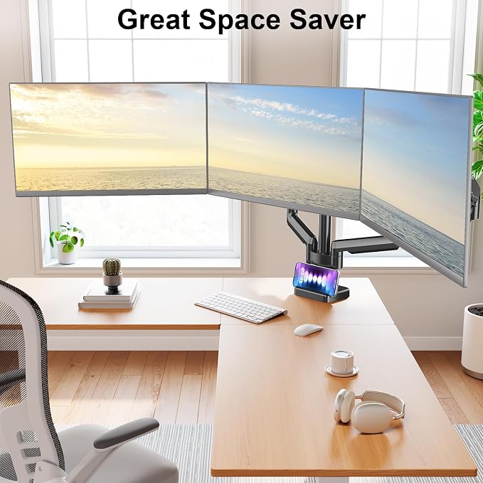 MOUNT PRO Triple Monitor Mount for 13-27 inch Screens, 3 Monitor Desk Mount, Height Adjustable Triple Display Stand, Full Motion Three Computer Arm Hold up to 17.6lbs Each, VESA 75x75, 100x100
