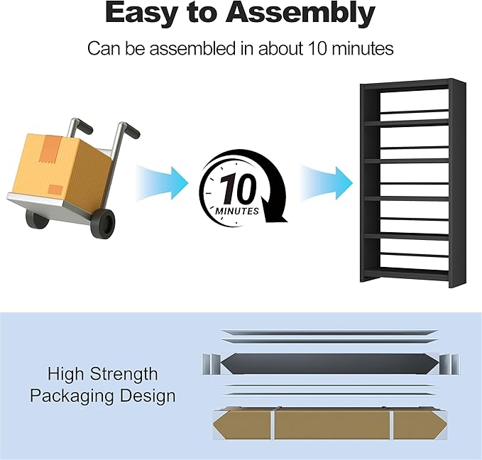 5 Tier Metal Bookshelf, Black 69" Tall Bookcase, Large Heavy Duty Book Shelves, Industrial Wide Book Shelves, Display Storage Shelves for Library Bedroom Living Room Office