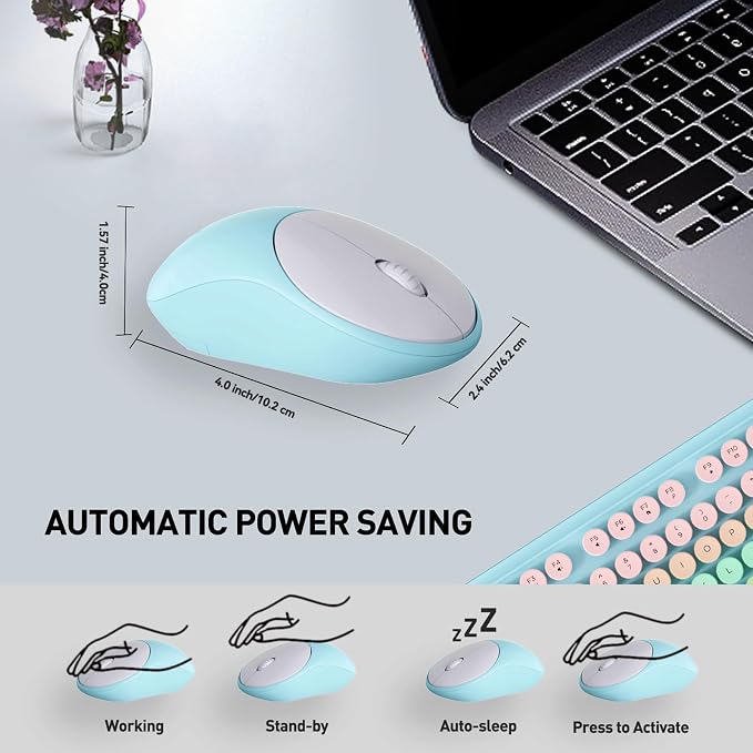 FOPETT 2.4GHz Wireless Keyboard and Mouse Set with Switch Button - Full-Size Keyboard - Compatible for Windows/Laptop/PC/Notebook/Smart TV and More - Green