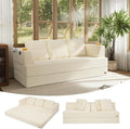 COMAX Futon Sofa Bed Queen, 79" Convertible Sofa Bed Couches for Living Room, 4 in 1 Folding Boneless Sleeper Corduroy Couch Loveseat Foam In a Box, Comfy Foldable Lounge Fold Out Floor Mattress Beige