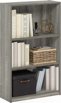 Furinno Jaya Book Shelf, 3-Tier Bookshelf, Standing Bookcase with Adjustable Shelves, 9.5 x 24.5 x 40.3, for Organization and Storage, for Living Room, Bedroom, Home Office, Grey Oak