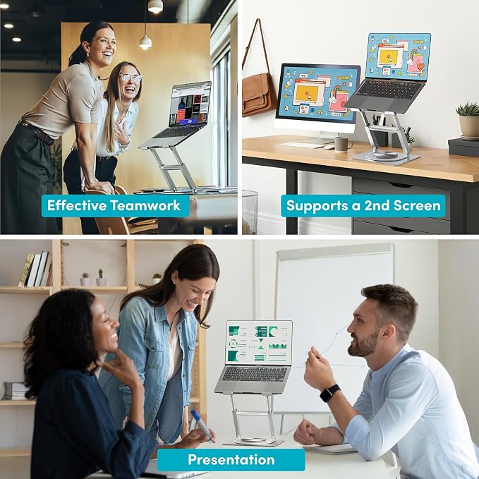 Lifelong 360 Rotating Ergonomic Laptop Stand for Desk, Laptop Riser with Swivel Base, Adjustable Computer Stand for 10-17" MacBook Pro & All Laptops- Portable Standing Desk Converter- Height 16"
