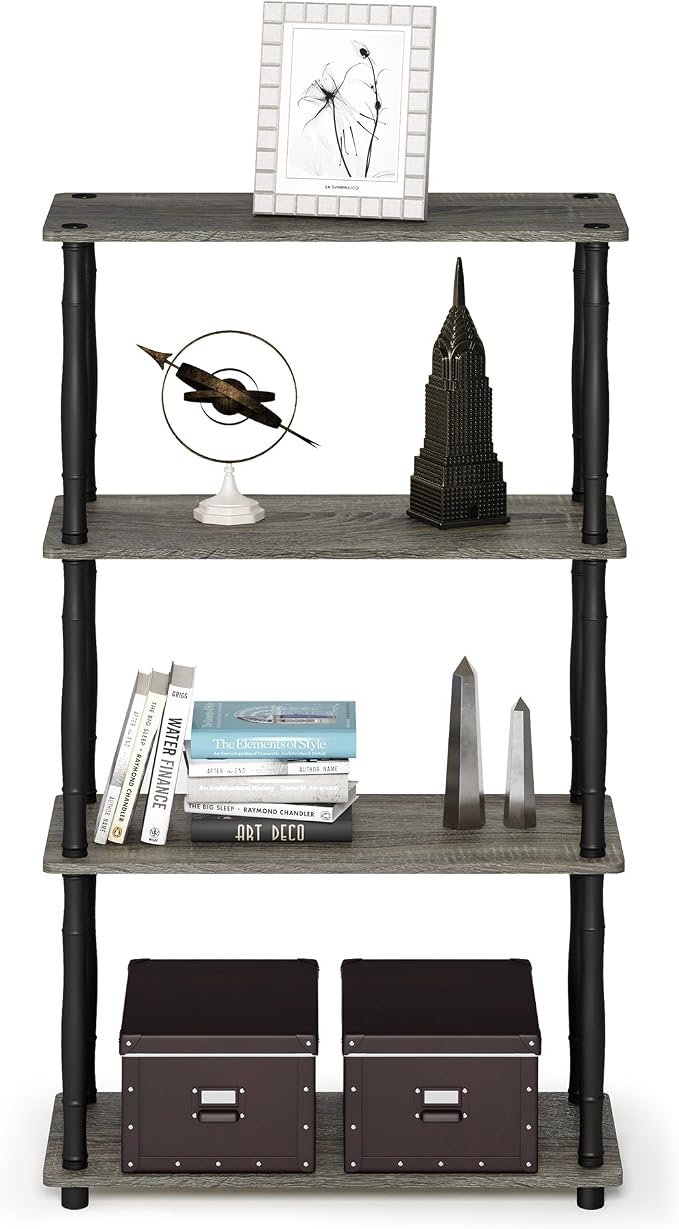 Furinno Turn-N-Tube 4-Tier Multipurpose Shelf Display Rack, Classic Tubes, French Oak Grey/Black