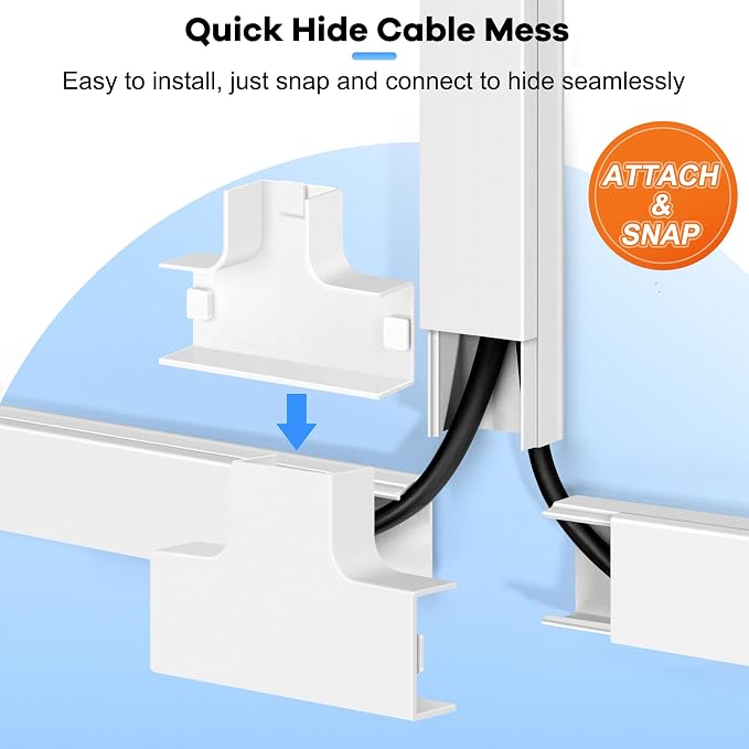 126in Cord Hider Kit, ZhiYo Wire Hiders for TV on Wall, Paintable Cable Management Kit, Wire Cover for Wall Mount TV, White Cable Raceway, Cord Cover Wire Management Kit, 8 x L15.7in W1.18in H0.67in