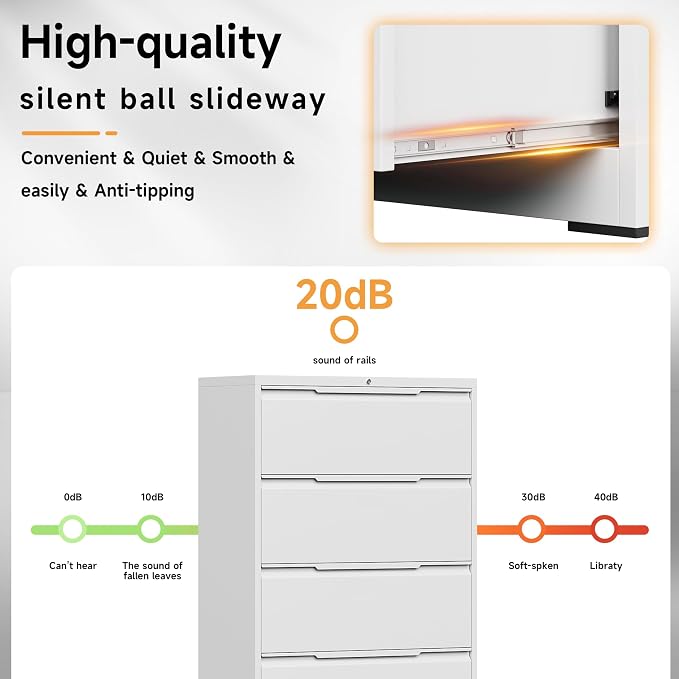 Bestoo 4 Drawer Lateral File Cabinet with Lock Heavy Duty Large Metal Filing Cabinet Home Office Cabinets Wide Steel Cabinets for Legal/Letter Size, White Assembly Required