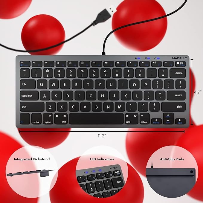 Macally Small USB Wired Keyboard for Mac and Windows - 78 Scissor Keys, 13 Shortcut Compatible Apple Keyboard - Mini Compact USB Computer Keyboard That Saves Space and Looks Great - Space Grey
