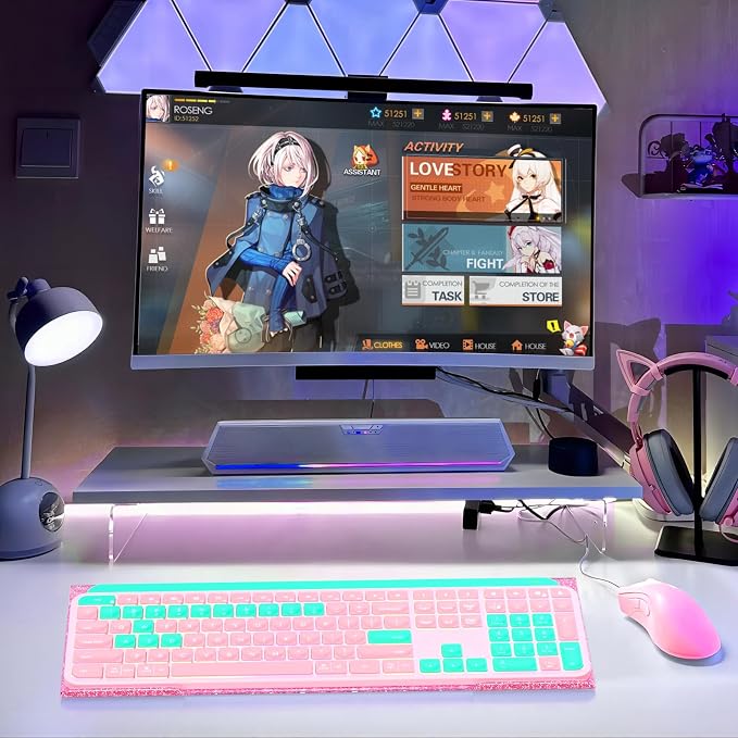 WINFFOR Comfortable Computer Keyboard Stand - Ergonomic Keyboard Riser Acrylic Tilted Keyboard Holder for Easy Typing&Working at Home Office - Fits All Keyboard Sizes - 17'' Wide (Glitter Pink)