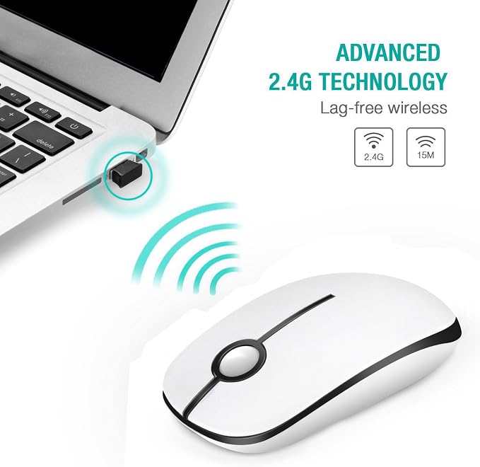 VssoPlor Wireless Mouse, 2.4G Slim Portable Computer Mice with Nano Receiver for Notebook, PC, Laptop, Computer-Black and White