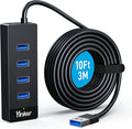 USB 3.0 Hub Long Cable 10FT, 4 Port USB Extension Data Cable USB Dock Extender for Desktop PC Laptop Mac, Windows, 5Gbps
