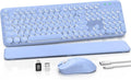 Wireless Keyboard and Mouse Combo, Backlit Round Keycaps, Retro Typewriter Keyboard with Detachable Wrist Rest, Rechargeable & Tilt Legs, 2.4GHz Cordless Connection for Windows/PC (Glowing Purple)