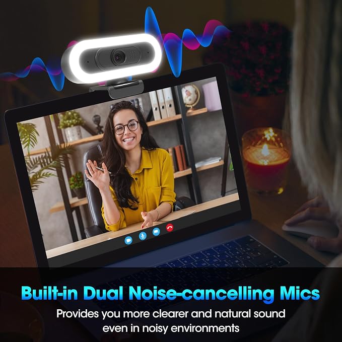 ToLuLu Streaming Webcam 2K 50FPS Web Cam, LED RGB Webcam with Microphone and Light, Autofocus Computer Camera with Cover and Tripod, Plug-Play USB Web cam for PC Desktop/MacBook Gaming Video Calling