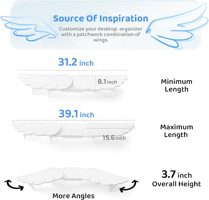 AFOOYO Dual Monitor Stand Riser, Wing-Shaped Sturdy Desktop Wood Stand for 2 Monitors, White Riser for Laptop, PC, Computer