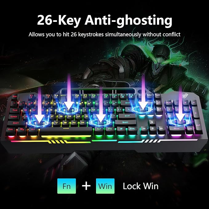 AULA Gaming Keyboard, T102 104 Keys Gaming Keyboard and Mouse Combo with RGB Backlit, All-Metal Panel, Anti-Ghosting, PC Game Keyboard and Mouse, USB Wired Keyboard Mouse for MAC Xbox PC Gamers
