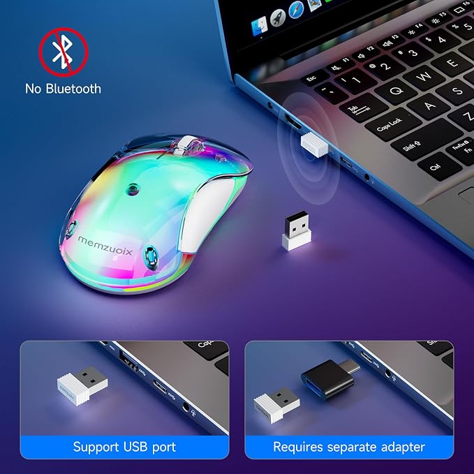 memzuoix 2.4G LED Wireless Mouse, Rechargeable Ergonomic Mouse with Detachable Cover, 1400 DPI Portable Optical Computer Mouse with USB Receiver for Laptop, PC, Desktop and MacBook, 5 Buttons-Blue
