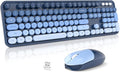 Wireless Keyboard and Mouse Combo, 2.4GHz Gradient Colorful Full-Size Retro Typewriter Keyboard with Wireless Mouse for PC/Desktop/Laptop/Windows (Azure Blue)