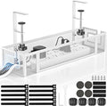 Under Desk Cable Management Tray, 15.75" No Drill Cable Management White, | Heavy Duty Metal Cord Organizer for Standing/Gaming Desk, Cable Management Under Desk Tray for Home and Office