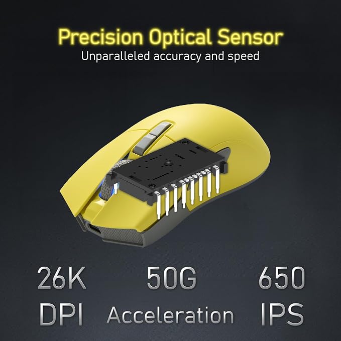 iRocks M31R Wireless Gaming Mouse, Triple Mode 2.4G/ Bluetooth/USB-C Detachable Cable Gaming Mouse, Kailh GM8.0 Switches, Advanced PixArt PAW3395 Optical Sensor, Up to 26,000 DPI - Lemon Yellow