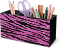 DILSJ Hot Pink Zebra Print Pen Pencil Holder Organizer for Desk, Mcbling Room Decor, Y2k Decor Mcbling Wooden Box Signs for Home Office Desk Tabletop Decoration