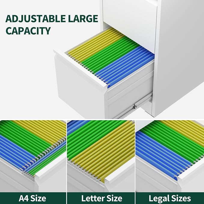 5 Drawer File Cabinet with Lock, Vertical Filing Cabinets for Home Office, Locking File Cabinet Hanging Files for A4/ Legal/Letter, Require Assembly, White