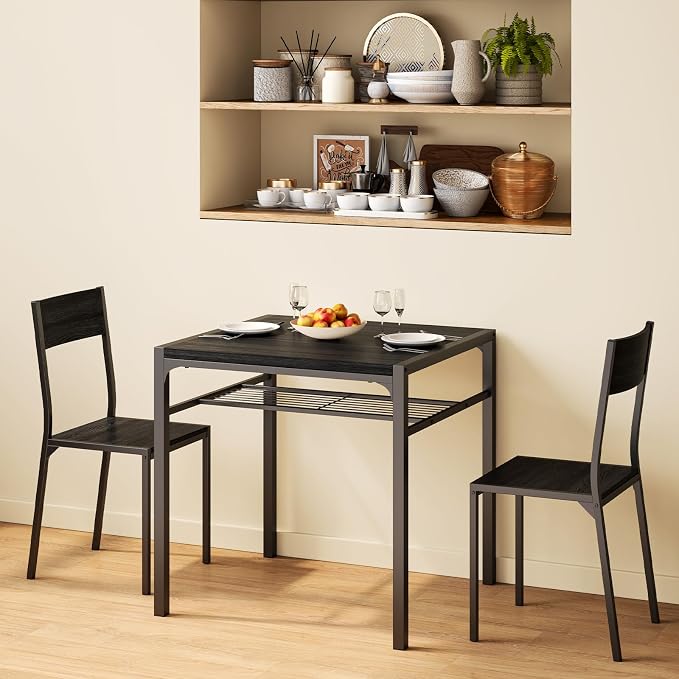 Gizoon Dining Table Set for 2, 3 Piece Kitchen Table with 2 Chairs for Small Space, Apartment, Kitchen, Dining Room, Space-Saving