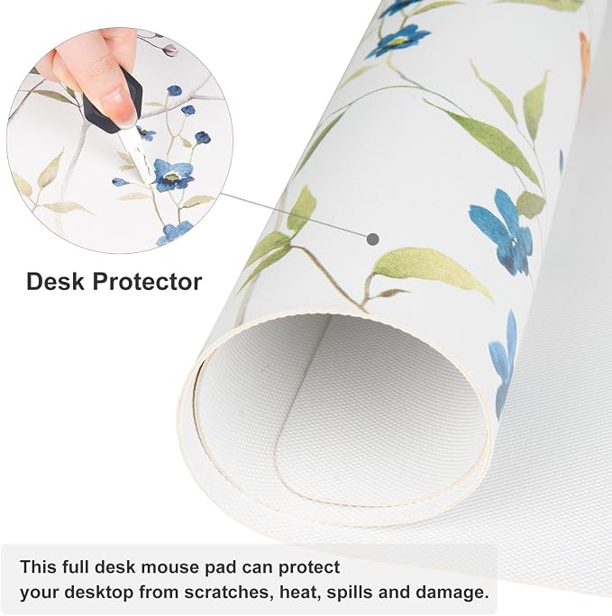 QIYI Floral Mouse Pad, Large Desk Mat for Desktop, Women Girls Watercolor Flowers Office Décor Desk Accessories, PU Leather Waterproof Gaming Mousepad, Wildflowers Desk Pad Computer Mat, 31.5" x 11.8"